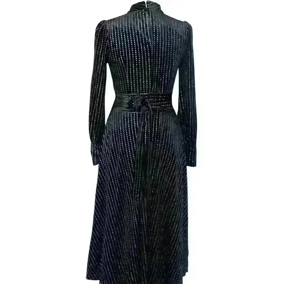 Étoilée Sparkly High Neck Midi Dress in Black with Long Sleeves - Picture 3 of 6